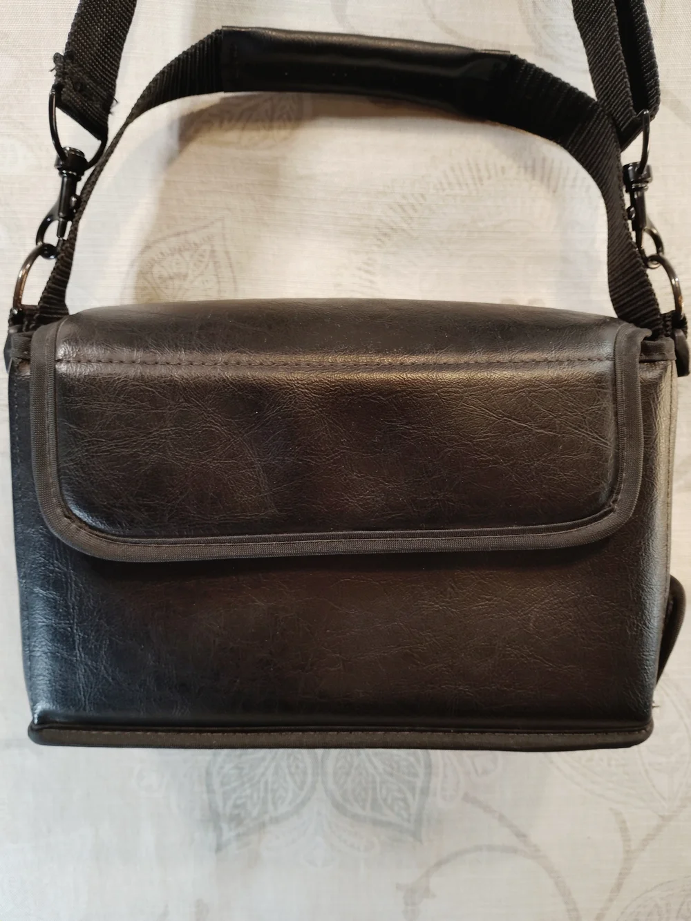 Black Leather-Look Messenger/Crossbody/Camera Bag W/ Removable Shoulder Strap